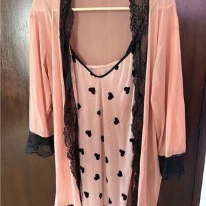 Elegant Pink heart Lace Trim Sleepwear Set nighty teddy sz l